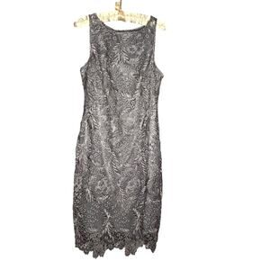 Julia Jordan Dress Women 6 Silver Floral Metallic Lace Sheath Cocktail Midi